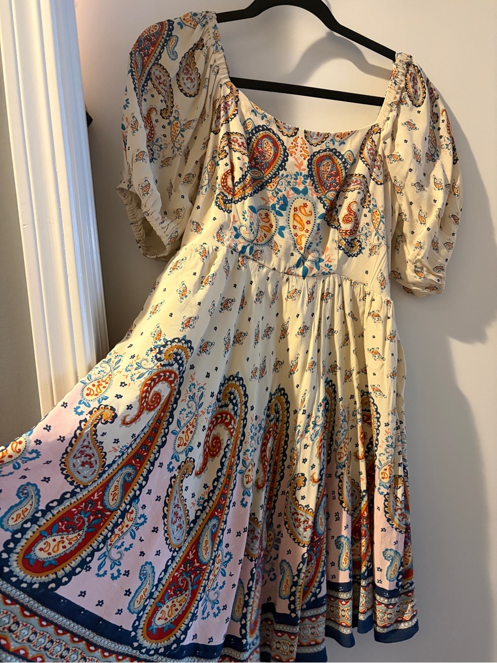 Label Ritukumar Cream Paisley Mini Dress with Blue and Red Accents